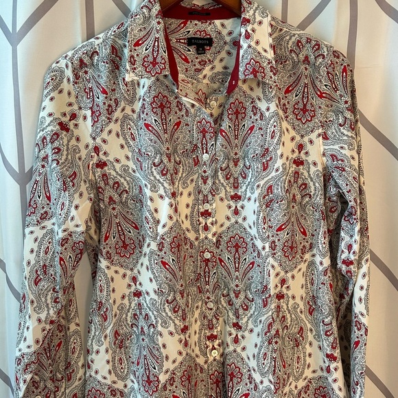 Talbots Red and Gray Paisley Blouse - Picture 1 of 5